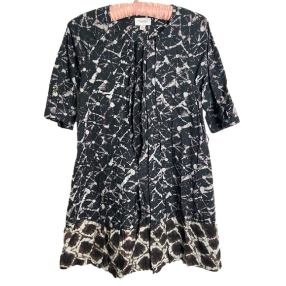 THAKOON Black And White Abstract Tie Dye Cotton Trapeze Swing Dress - Picture 1 of 7